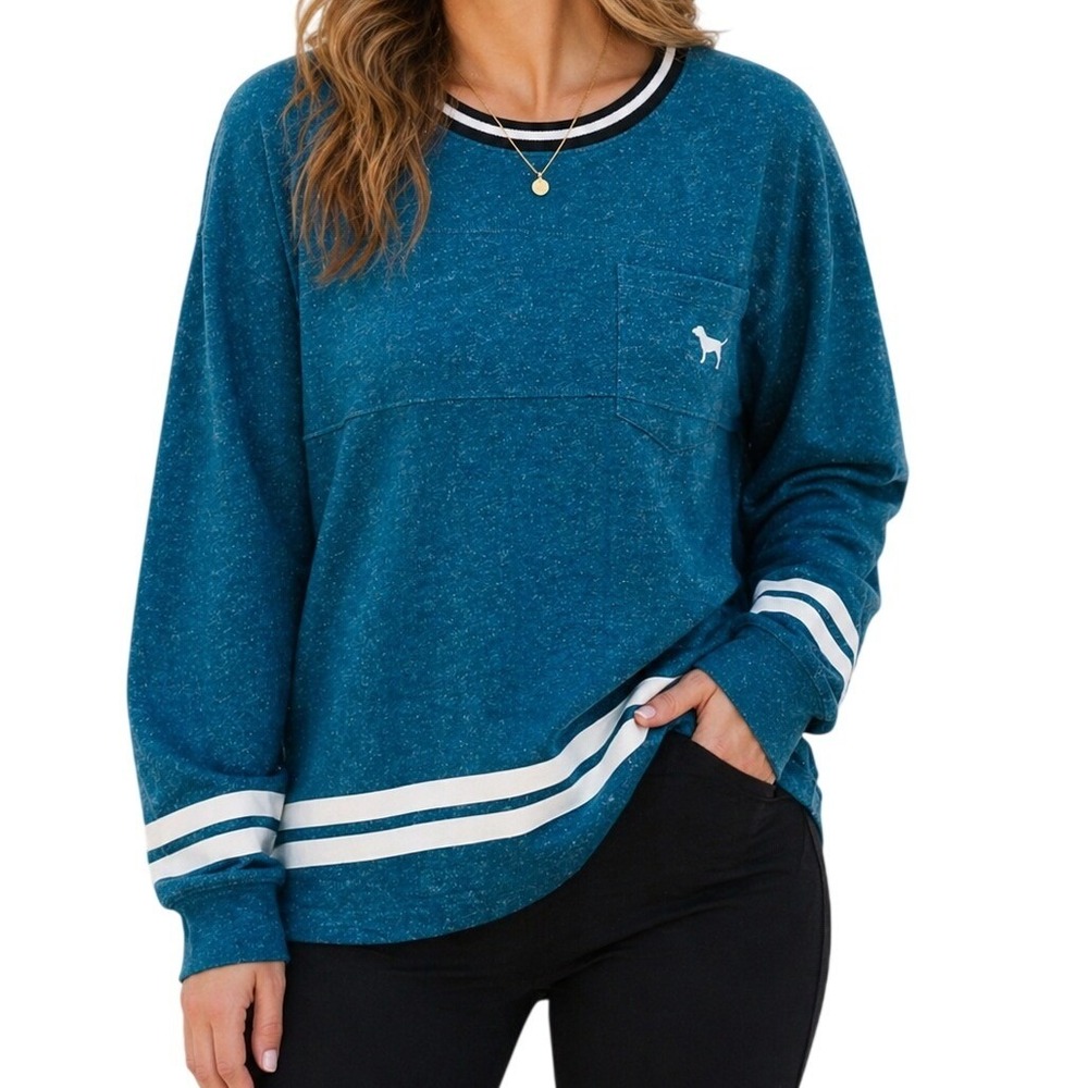 PINK Victoria's Secret Spirit Jersey Women Medium Blue Heathered Long Sleeve Top
